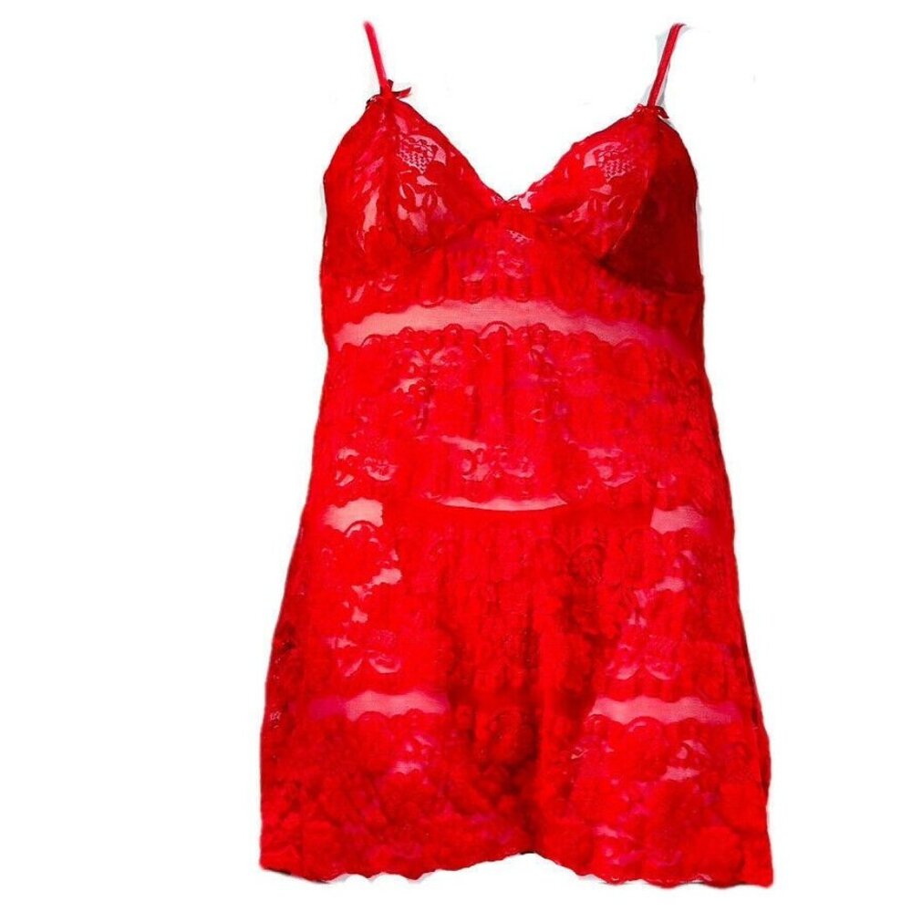 Jolie Red Lace Sheer Babydoll Lingerie Set With Thong For Women Size M